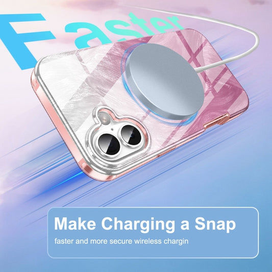 For iPhone 16 IMD Gradient Feather PC Hybrid TPU Phone Case(Light Pink) by buy2fix