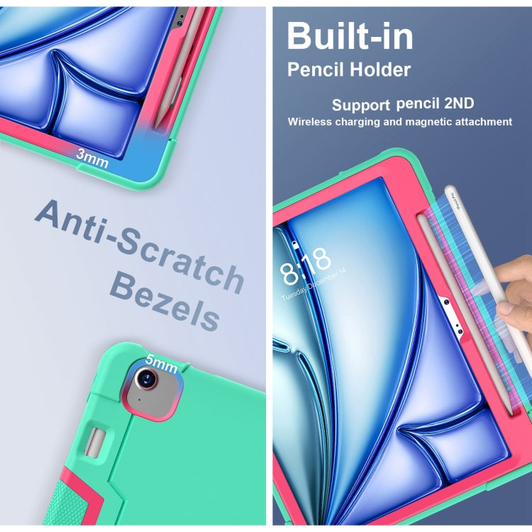 For iPad Air 11 2025 / 2024 Contrast Color Silicone Acrylic PC Tablet Case with Holder(Mint Green Rose Red) by buy2fix