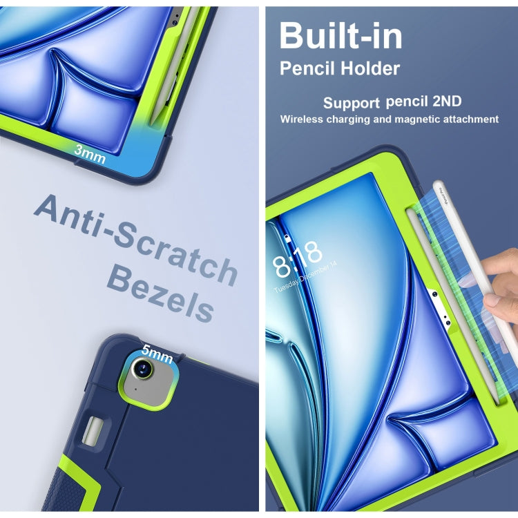 For iPad Air 11 2025 / 2024 Contrast Color Silicone Acrylic PC Tablet Case with Holder(Navy Blue Yellow Green) by buy2fix