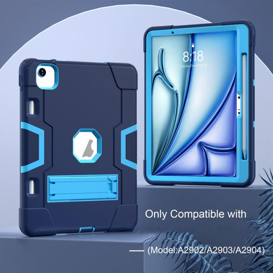 For iPad Air 11 2025 / 2024 Contrast Color Silicone Acrylic PC Tablet Case with Holder(Navy Blue) by buy2fix