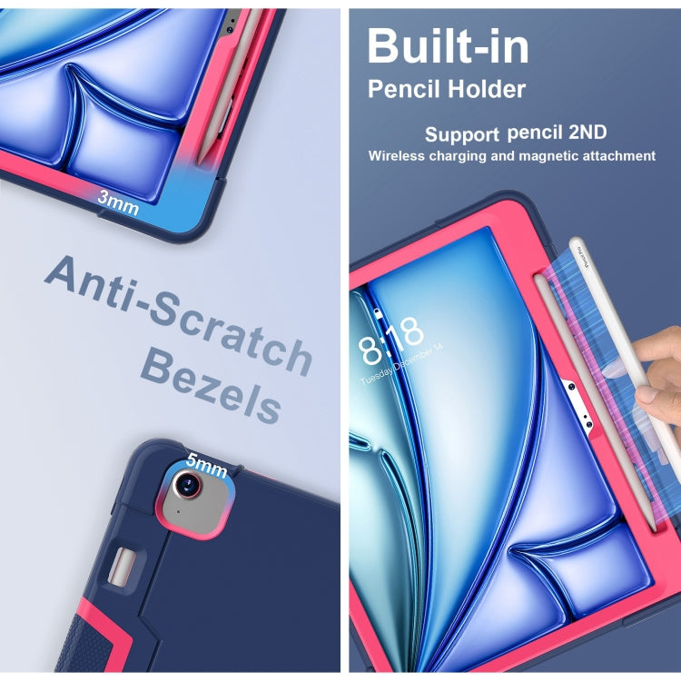 For iPad Air 11 2025 / 2024 Contrast Color Silicone Acrylic PC Tablet Case with Holder(Navy Blue Rose Red) by buy2fix