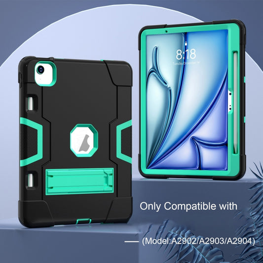 For iPad Air 11 2025 / 2024 Contrast Color Silicone Acrylic PC Tablet Case with Holder(Black Mint Green) by buy2fix