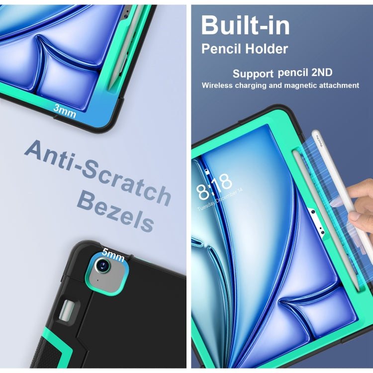 For iPad Air 11 2025 / 2024 Contrast Color Silicone Acrylic PC Tablet Case with Holder(Black Mint Green) by buy2fix