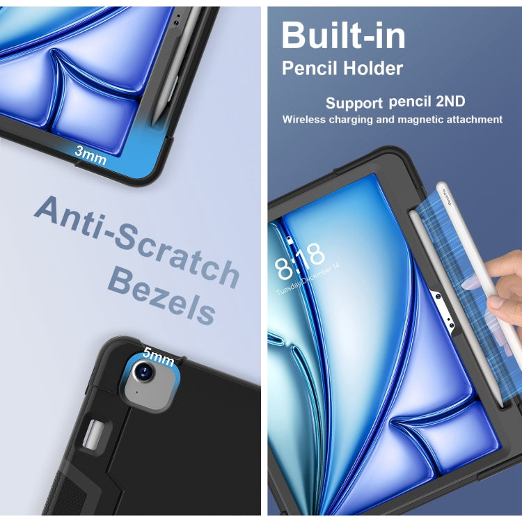 For iPad Air 11 2025 / 2024 Contrast Color Silicone Acrylic PC Tablet Case with Holder(Black) by buy2fix