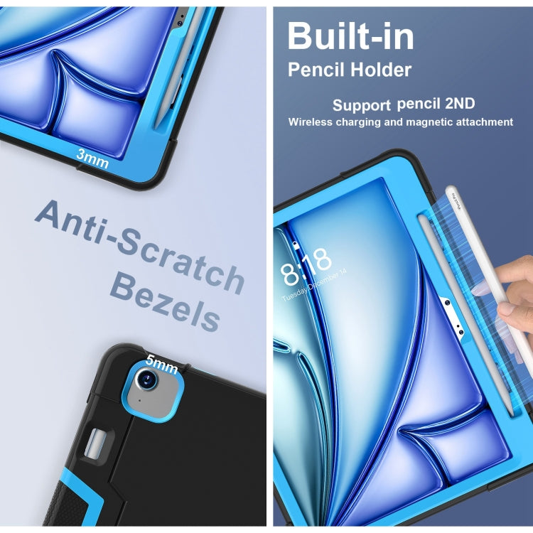 For iPad Air 11 2025 / 2024 Contrast Color Silicone Acrylic PC Tablet Case with Holder(Black Blue) by buy2fix