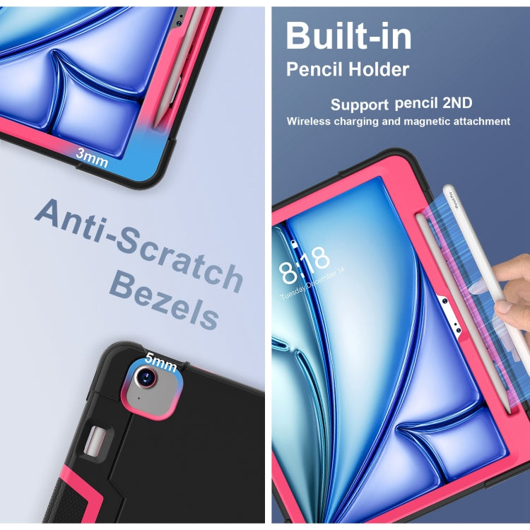 For iPad Air 11 2025 / 2024 Contrast Color Silicone Acrylic PC Tablet Case with Holder(Black Rose Red) by buy2fix