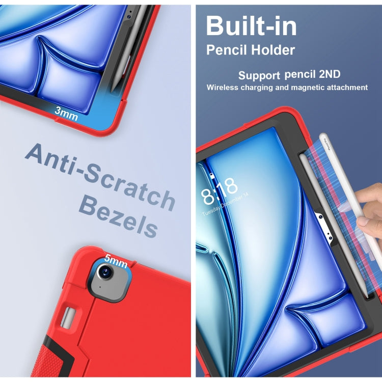 For iPad Air 11 2025 / 2024 Contrast Color Silicone Acrylic PC Tablet Case with Holder(Red Black) by buy2fix