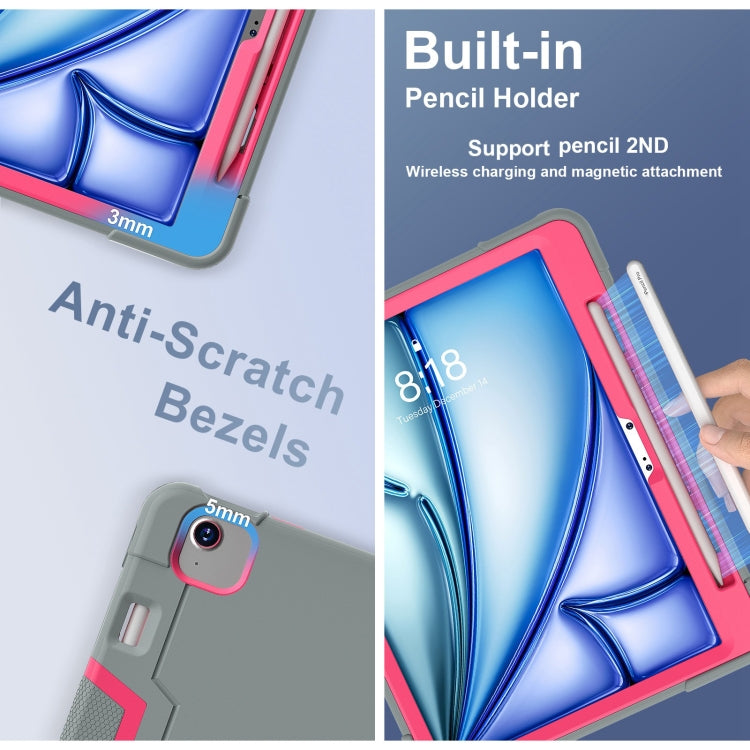 For iPad Air 11 2025 / 2024 Contrast Color Silicone Acrylic PC Tablet Case with Holder(Grey Rose Red) by buy2fix