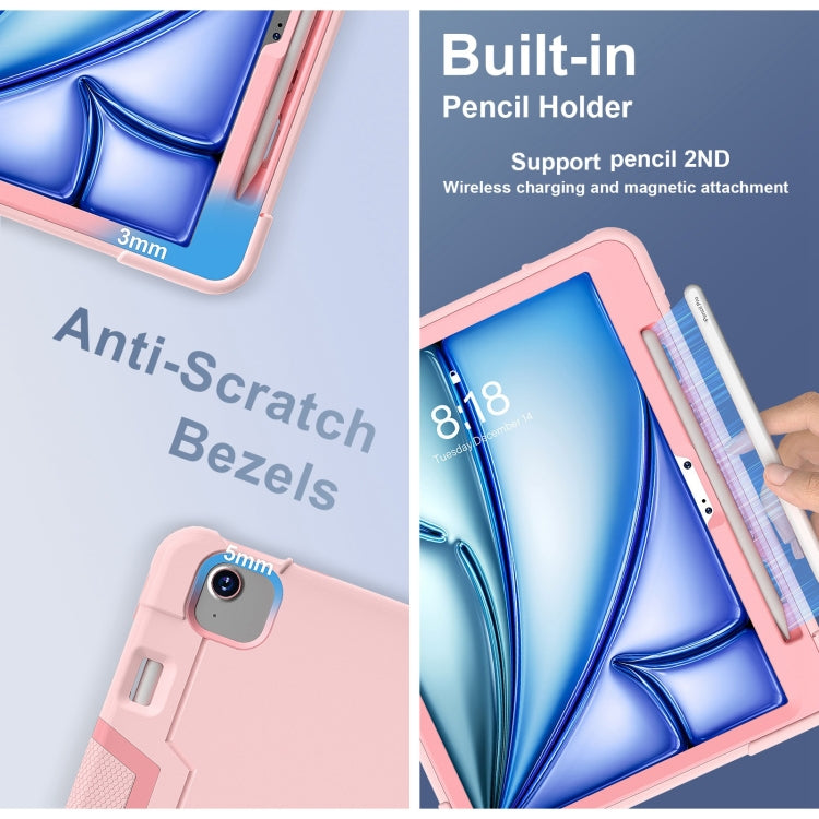 For iPad Air 11 2025 / 2024 Contrast Color Silicone Acrylic PC Tablet Case with Holder(Rose Gold) by buy2fix