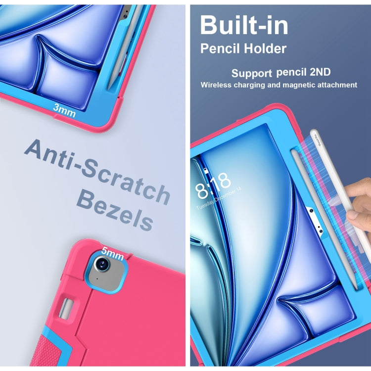 For iPad Air 11 2025 / 2024 Contrast Color Silicone Acrylic PC Tablet Case with Holder(Rose Red Blue) by buy2fix