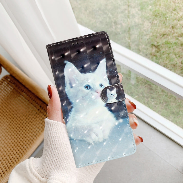 For iPhone 16 3D Pattern Leather Phone Case(White Cat) by buy2fix