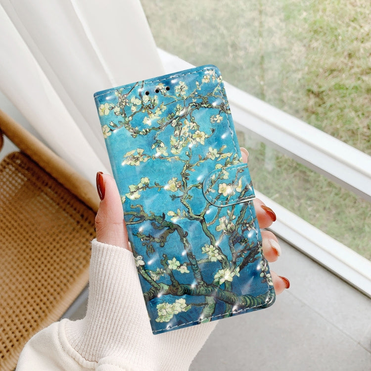 For iPhone 16 Plus 3D Pattern Leather Phone Case(Blue Base Apricot Flower) by buy2fix