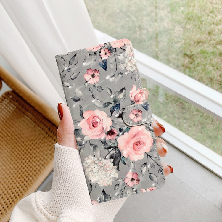For iPhone 16 Pro Max 3D Pattern Leather Phone Case(Gray Base Flower) by buy2fix