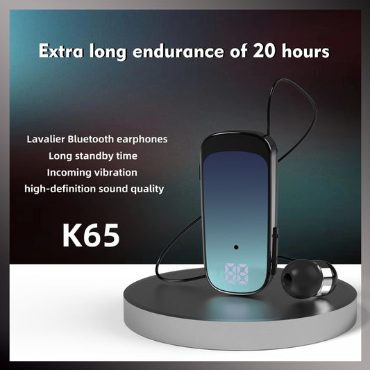 K65 Business Lavalier Retractable Cable Bluetooth Earphone(Black) by buy2fix