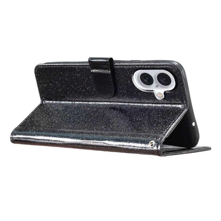 For iPhone 16 Glitter Powder Flip Leather Phone Case(Black) by buy2fix