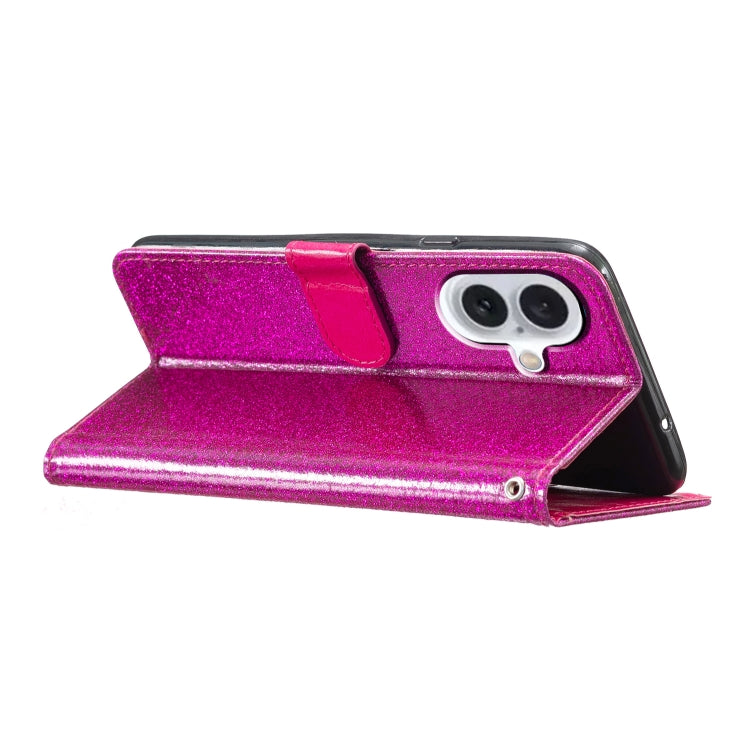 For iPhone 16 Glitter Powder Flip Leather Phone Case(Rose Red) by buy2fix