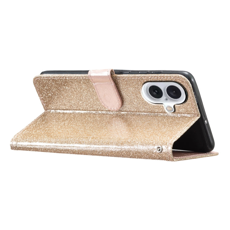 For iPhone 16 Glitter Powder Flip Leather Phone Case(Gold) by buy2fix