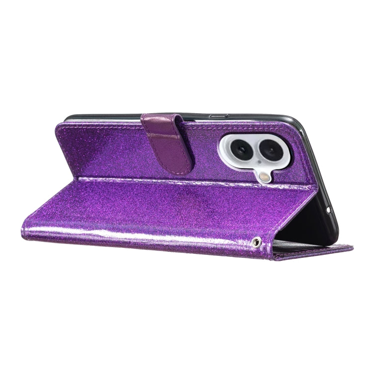 For iPhone 16 Glitter Powder Flip Leather Phone Case(Purple) by buy2fix