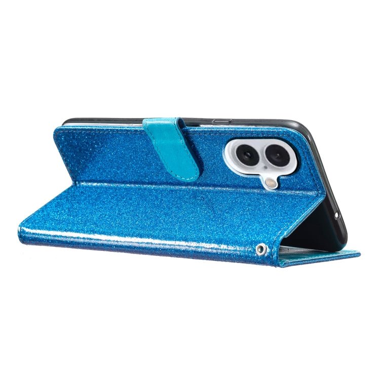 For iPhone 16 Glitter Powder Flip Leather Phone Case(Blue) by buy2fix