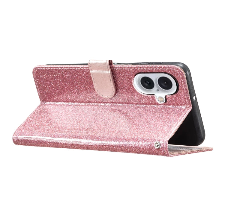 For iPhone 16 Plus Glitter Powder Flip Leather Phone Case(Rose Gold) by buy2fix