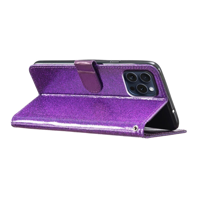 For iPhone 16 Pro Max Glitter Powder Flip Leather Phone Case(Purple) by buy2fix