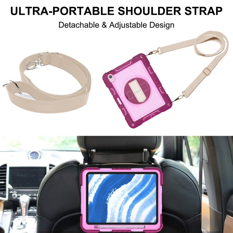 For iPad Air 11 2025 / 2024 360 Degree Rotation PC Contrast Silicone Tablet Case(Rose Red + Pink) by buy2fix