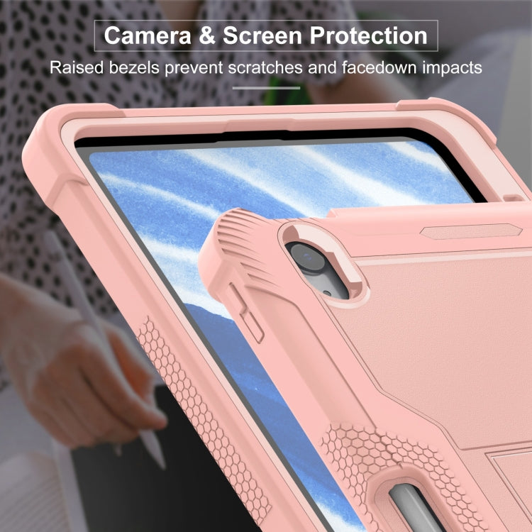 For iPad Air 11 2025 / 2024 Shockproof Silicone Hybrid PC Tablet Case with Holder(Rose Gold) by buy2fix