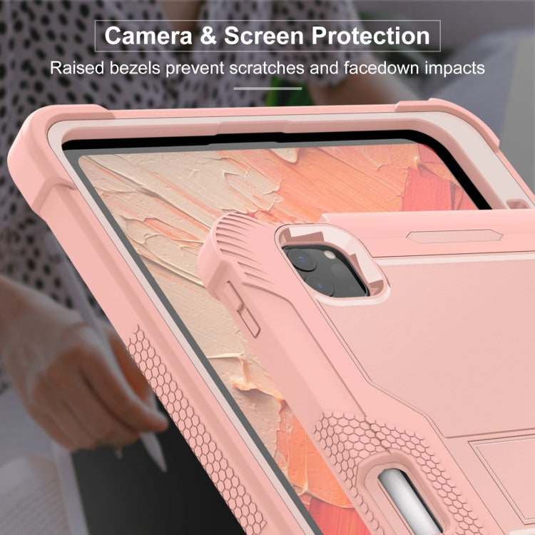 For iPad Pro 11 2025 / 2024 Shockproof Silicone Hybrid PC Tablet Case with Holder(Rose Gold) by buy2fix
