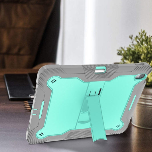 For iPad Air 13 2025 / 2024 Shockproof Silicone Hybrid PC Tablet Case with Holder(Mint Green + Grey) by buy2fix