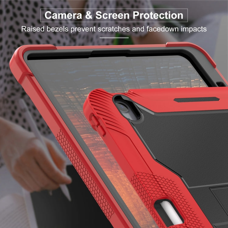 For iPad Air 13 2025 / 2024 Shockproof Silicone Hybrid PC Tablet Case with Holder(Black + Red) by buy2fix