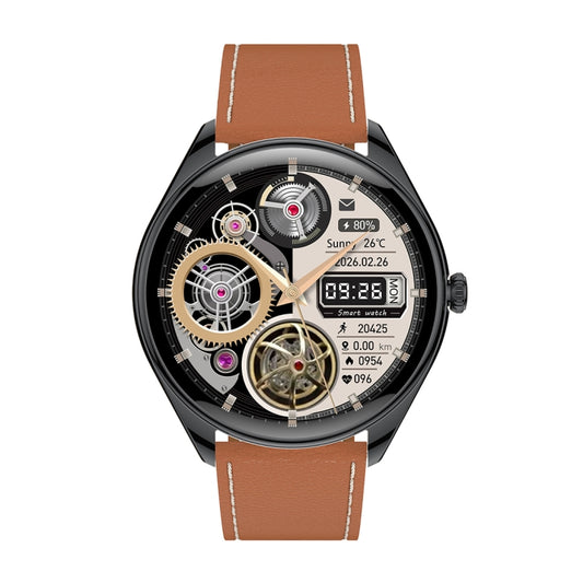 MT55 1.43 inch AMOLED HD Screen Ultra-thin Smart Call Health Watch, Leather Strap(Black Brown) by buy2fix