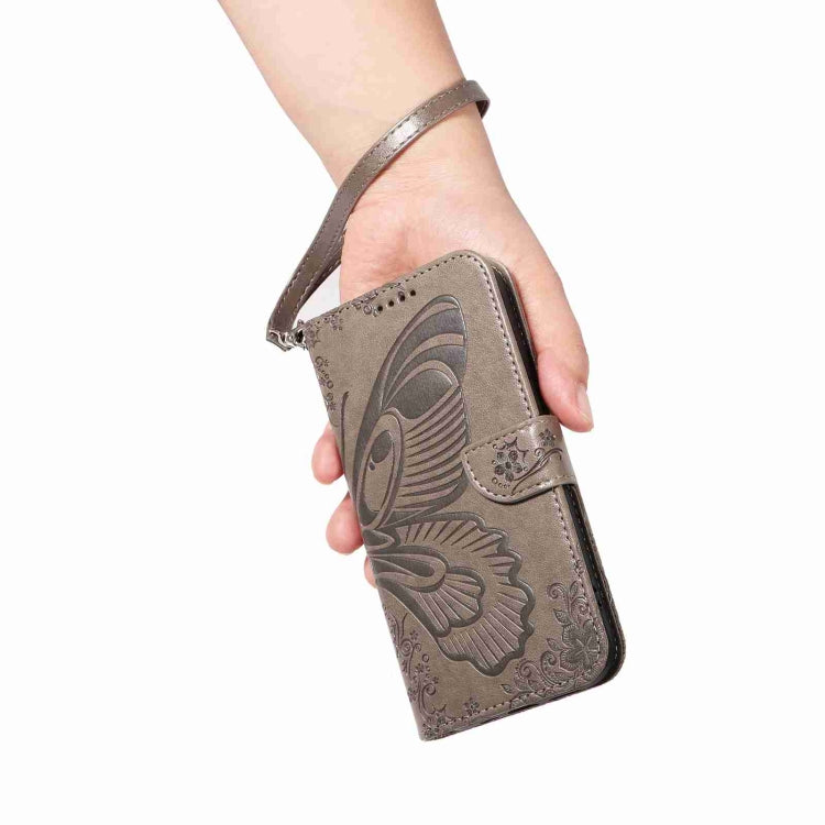 For OnePlus 12 Swallowtail Butterfly Embossed Leather Phone Case(Grey) by buy2fix