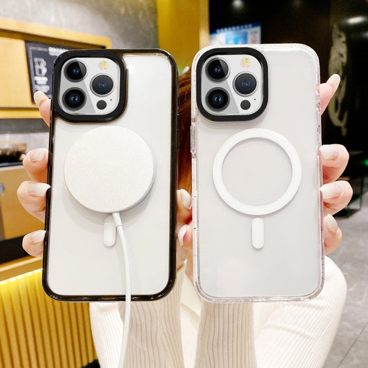 For iPhone 15 Kingsteel Wolf Color Point MagSafe Transparent Phone Case(White) by buy2fix