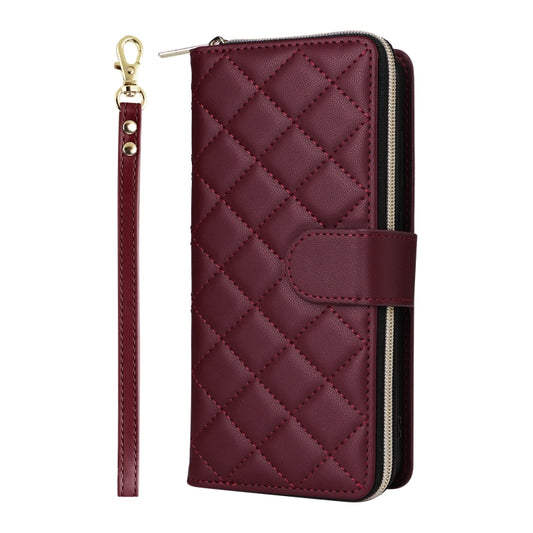 For Samsung Galaxy S25+ 5G Crossbody Rhombic Zipper Tower Buckle Leather Phone Case with Lanyard(Wine Red) by buy2fix
