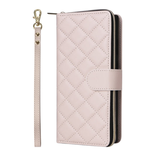 For Samsung Galaxy S25 Ultra 5G Crossbody Rhombic Zipper Tower Buckle Leather Phone Case with Lanyard(Beige) by buy2fix