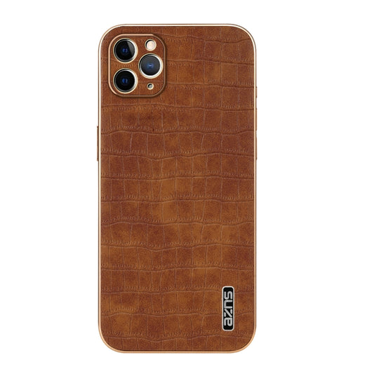 For iPhone 11 Pro AZNS Electroplated Frame Crocodile Texture Full Coverage Phone Case(Brown) - iPhone 11 Pro Cases by AZNS | Online Shopping UK | buy2fix