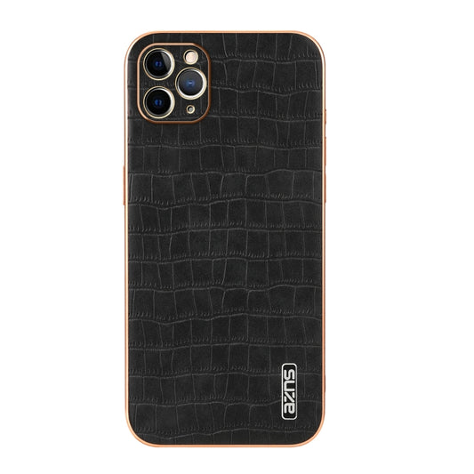 For iPhone 11 Pro Max AZNS Electroplated Frame Crocodile Texture Full Coverage Phone Case(Black) - iPhone 11 Pro Max Cases by AZNS | Online Shopping UK | buy2fix
