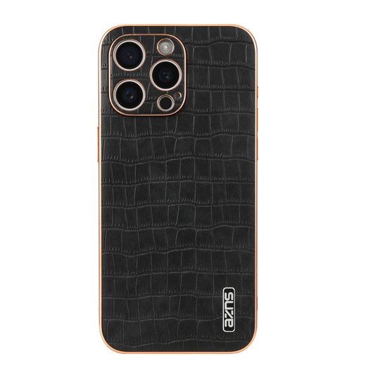 For iPhone 15 Pro Max AZNS Electroplated Frame Crocodile Texture Full Coverage Phone Case(Black) by AZNS