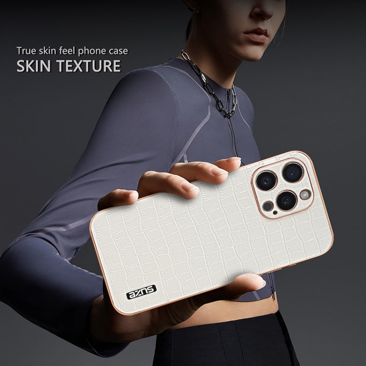 For iPhone 15 Pro Max AZNS Electroplated Frame Crocodile Texture Full Coverage Phone Case(Black) by AZNS