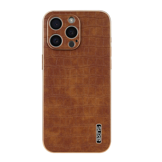 For iPhone 15 Pro Max AZNS Electroplated Frame Crocodile Texture Full Coverage Phone Case(Brown) by AZNS