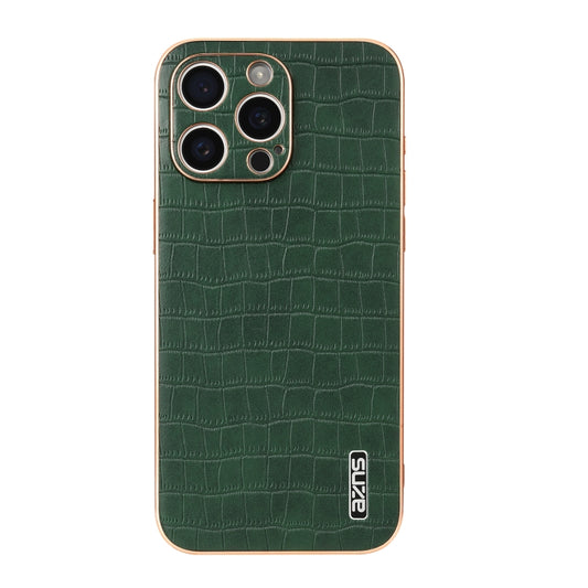 For iPhone 15 Pro Max AZNS Electroplated Frame Crocodile Texture Full Coverage Phone Case(Green) by AZNS