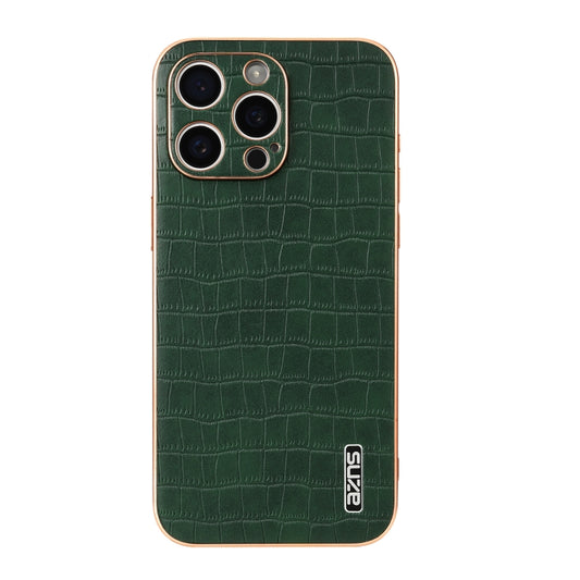 For iPhone 16 Pro Max AZNS Electroplated Frame Crocodile Texture Full Coverage Phone Case(Green) by AZNS