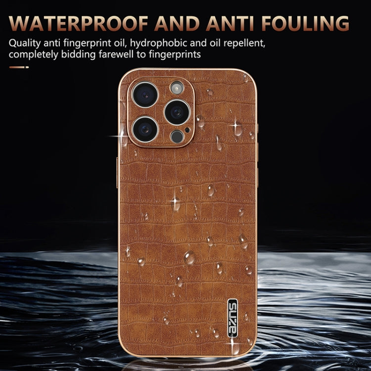 For iPhone 16 Pro Max AZNS Electroplated Frame Crocodile Texture Full Coverage Phone Case(Green) by AZNS