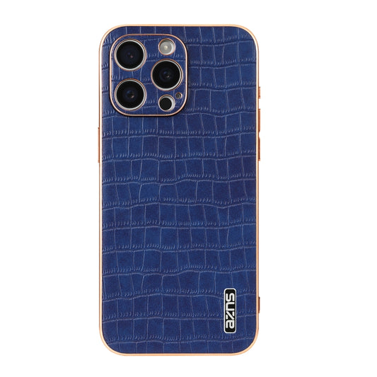 For iPhone 16 Pro Max AZNS Electroplated Frame Crocodile Texture Full Coverage Phone Case(Blue) by AZNS
