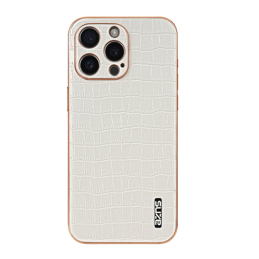 For iPhone 16 Pro Max AZNS Electroplated Frame Crocodile Texture Full Coverage Phone Case(White) by AZNS