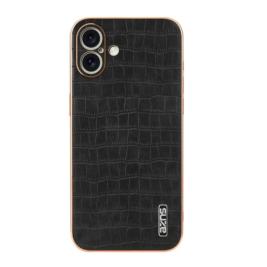 For iPhone 16 AZNS Electroplated Frame Crocodile Texture Full Coverage Phone Case(Black) by AZNS