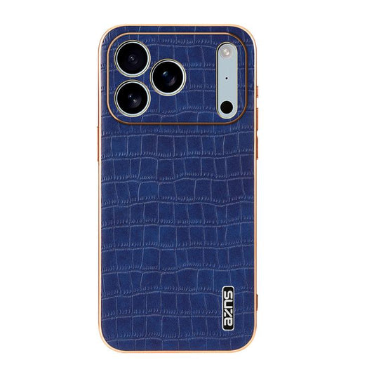 For iPhone 17 Pro AZNS Electroplated Frame Crocodile Texture Full Coverage Phone Case(Blue) - iPhone 17 Pro Cases by AZNS | Online Shopping UK | buy2fix
