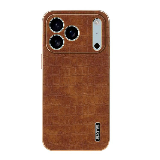For iPhone 17 Pro Max AZNS Electroplated Frame Crocodile Texture Full Coverage Phone Case(Brown) - iPhone 17 Pro Max Cases by AZNS | Online Shopping UK | buy2fix