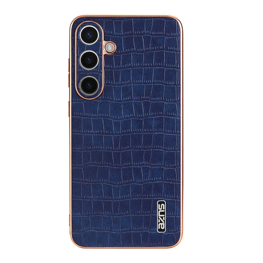 For Samsung Galaxy S24 5G AZNS Electroplated Frame Crocodile Texture Full Coverage Phone Case(Blue) by AZNS