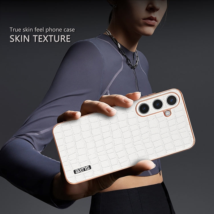 For Samsung Galaxy S24+ 5G AZNS Electroplated Frame Crocodile Texture Full Coverage Phone Case(Blue) by AZNS